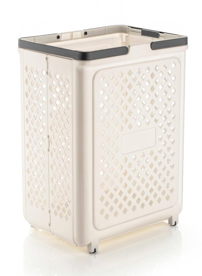 Hidak Large Foldable Laundry Basket with Wheels, White Plastic Rolling Laundry Hamper, Ventilated Airflow Design, Space-Saving Collapsible Storage Basket with Handles - Image 1